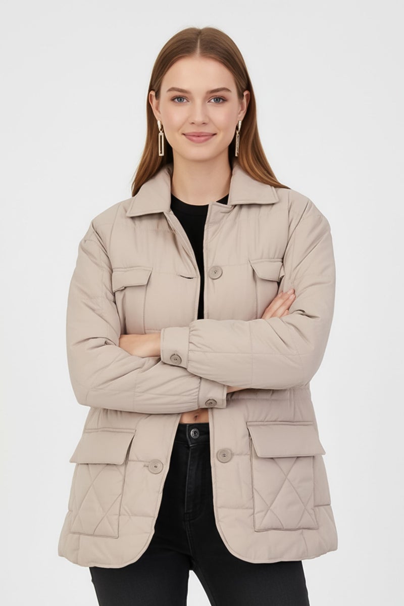 Andrew Marc Women Quilted Puffer Jacket, Taupe - Image 1