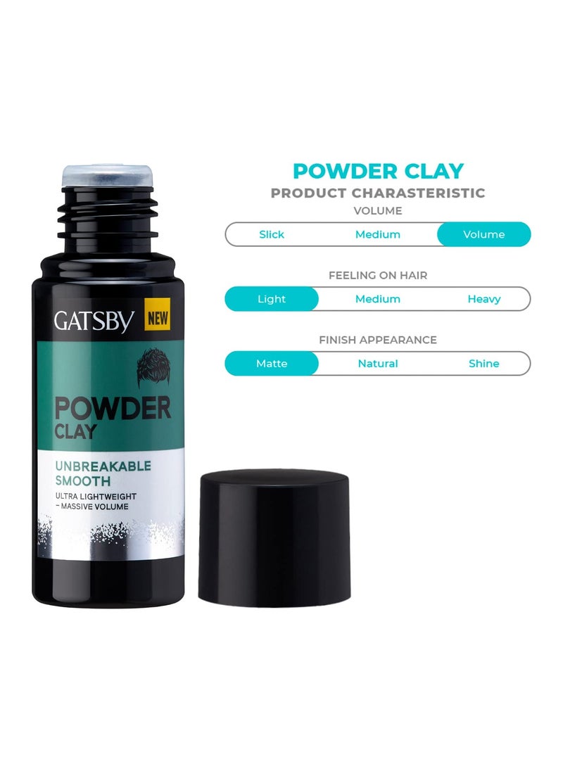 GATSBY Gatsby Powder Clay - Unbreakable Smooth Ultra Light Weight and Massive Volume Matte Finish Powder Hair Wax For Men Super Strong Hold Volumizing Powder Wax For Quick and Easy Hair Styling 20gm  - Image 3