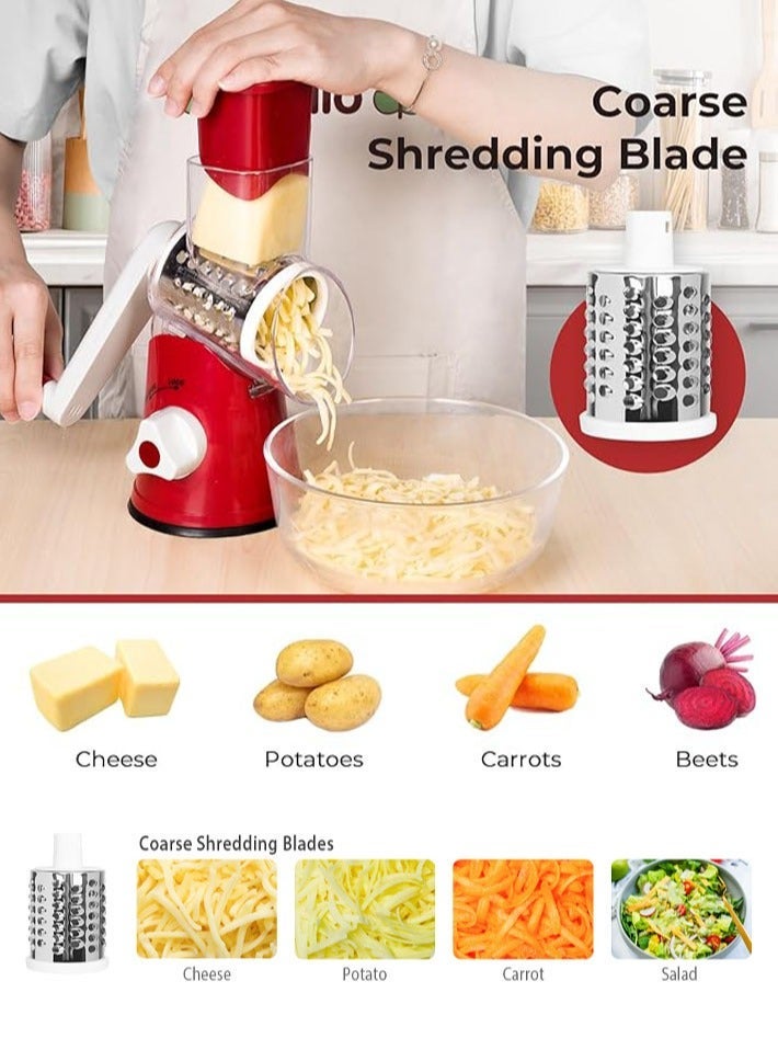 ديدا كوسموس مفرمة خضروات، 4 قطع لتقطيع الخضروات 3 في 1، قطاعة أسطوانية دوارة يدوية (أحمر) - Image 2