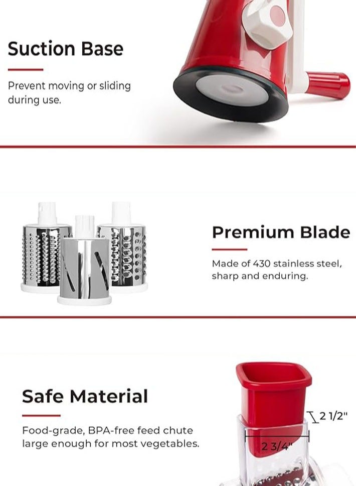 ديدا كوسموس مفرمة خضروات، 4 قطع لتقطيع الخضروات 3 في 1، قطاعة أسطوانية دوارة يدوية (أحمر) - Image 5