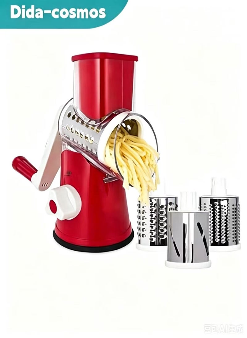 dida-cosmos Vegetable Chopper, 4-Piece Vegetable Slicer 3 in 1 Handheld Spiral Rotary Drum Slicer(Red) - Image 1