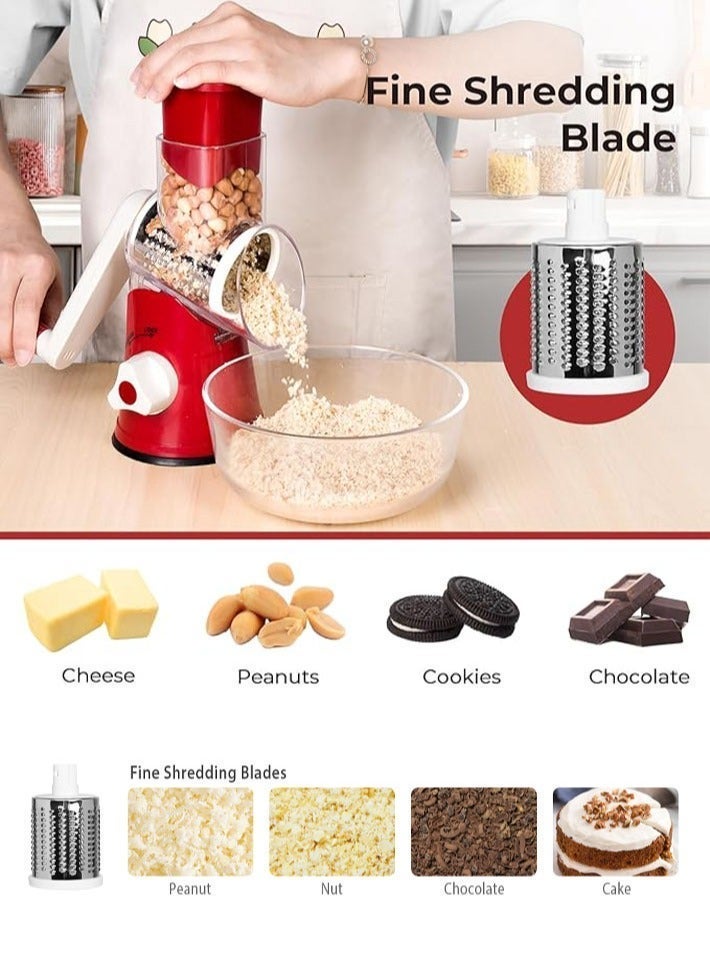 dida-cosmos Vegetable Chopper, 4-Piece Vegetable Slicer 3 in 1 Handheld Spiral Rotary Drum Slicer(Red) - Image 4