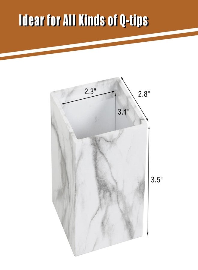 Jung Ford 2-Pack Marble Pattern Cotton Swab Holders with Lids, Resin Bathroom Vanity Storage Jars, Square Qtip Containers for Cotton Balls, Pads, and More (White) - Image 2