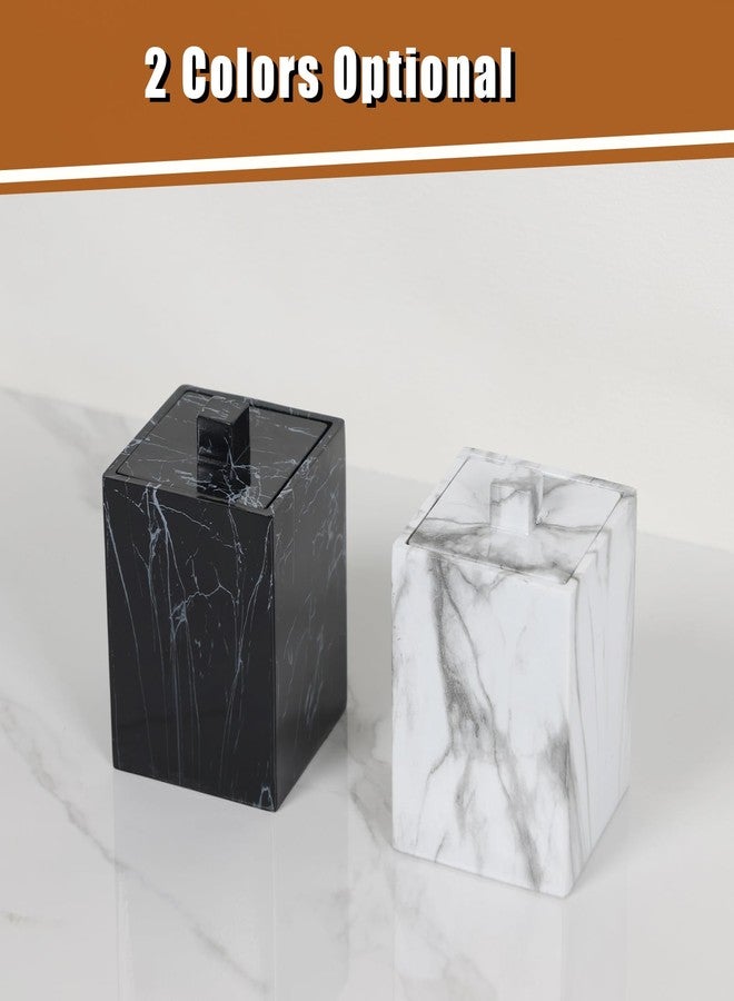 Jung Ford 2-Pack Marble Pattern Cotton Swab Holders with Lids, Resin Bathroom Vanity Storage Jars, Square Qtip Containers for Cotton Balls, Pads, and More (White) - Image 4
