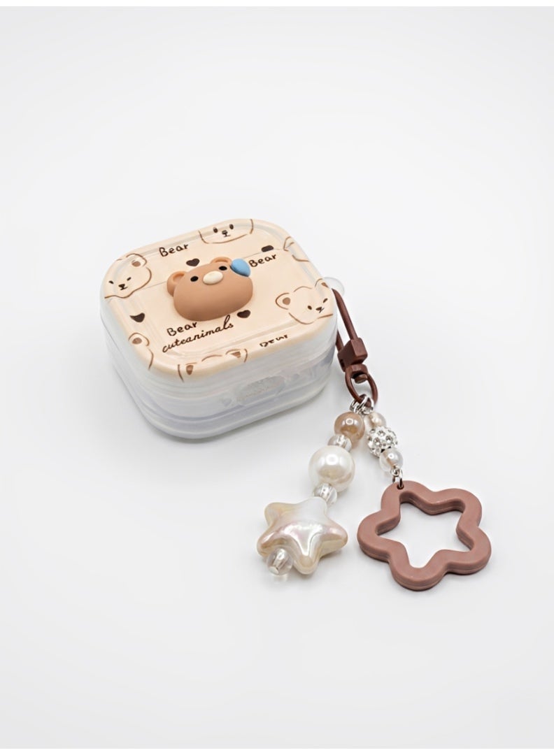 Aura Style Cute 3D Bear Case for AirPods 4 - Premium Shockproof Protective Cover with Pearl & Star Keychain, Aesthetic Cream - Image 5