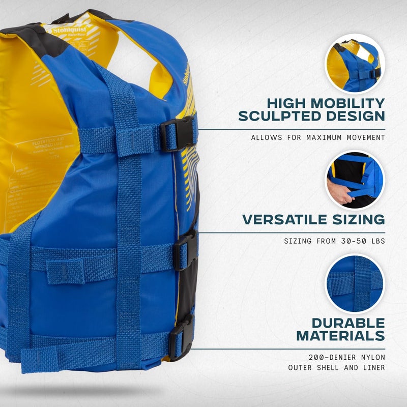 Stohlquist Kids Life Jacket 50-90 lbs - Coast Guard Approved Life Vest - Type III PFD for Boys and Girls - Secure & Adjustable Fit for Swimming, Boating & Water Sports - Image 3