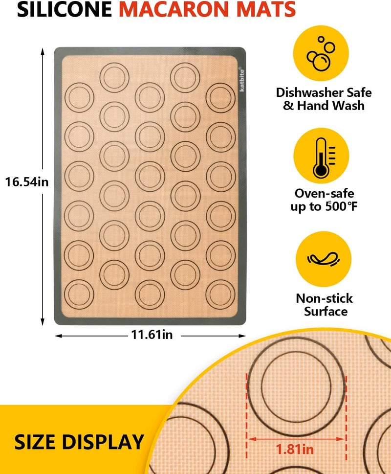 Katbite Macaron Silicone Baking Mats, Silicone Macaroons Baking Mat Set of 2 Half Sheet (11 5/8 x 16 1/2) Reusable & Nonstick Macarons Baking Supplies Silicone Bakeware Mats for Macarons Cookies - Image 2