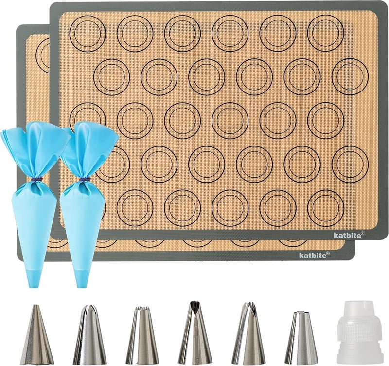 Katbite Macaron Silicone Baking Mats, Silicone Macaroons Baking Mat Set of 2 Half Sheet (11 5/8 x 16 1/2) Reusable & Nonstick Macarons Baking Supplies Silicone Bakeware Mats for Macarons Cookies - Image 1