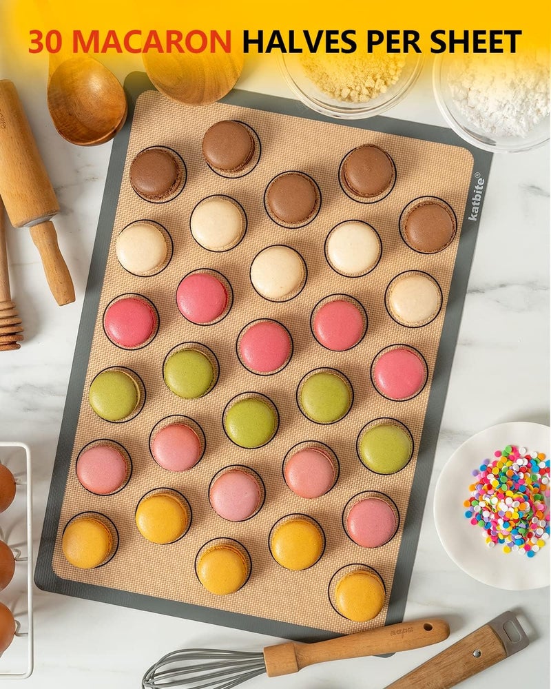 Katbite Macaron Silicone Baking Mats, Silicone Macaroons Baking Mat Set of 2 Half Sheet (11 5/8 x 16 1/2) Reusable & Nonstick Macarons Baking Supplies Silicone Bakeware Mats for Macarons Cookies - Image 4