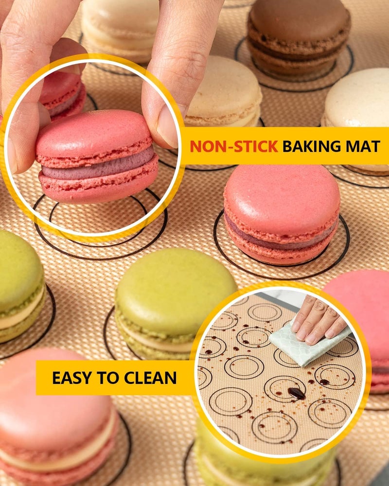 Katbite Macaron Silicone Baking Mats, Silicone Macaroons Baking Mat Set of 2 Half Sheet (11 5/8 x 16 1/2) Reusable & Nonstick Macarons Baking Supplies Silicone Bakeware Mats for Macarons Cookies - Image 3