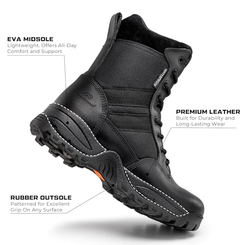 Maelstrom Military Tactical Work Waterproof Boots with Side Zipper, Black, Size 10W - Image 2