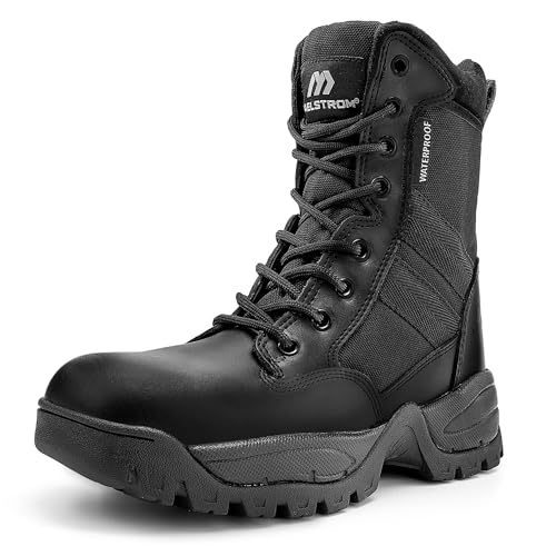 Maelstrom Military Tactical Work Waterproof Boots with Side Zipper, Black, Size 10W - Image 1