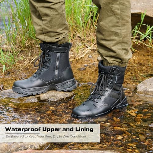 Maelstrom Military Tactical Work Waterproof Boots with Side Zipper, Black, Size 10W - Image 5