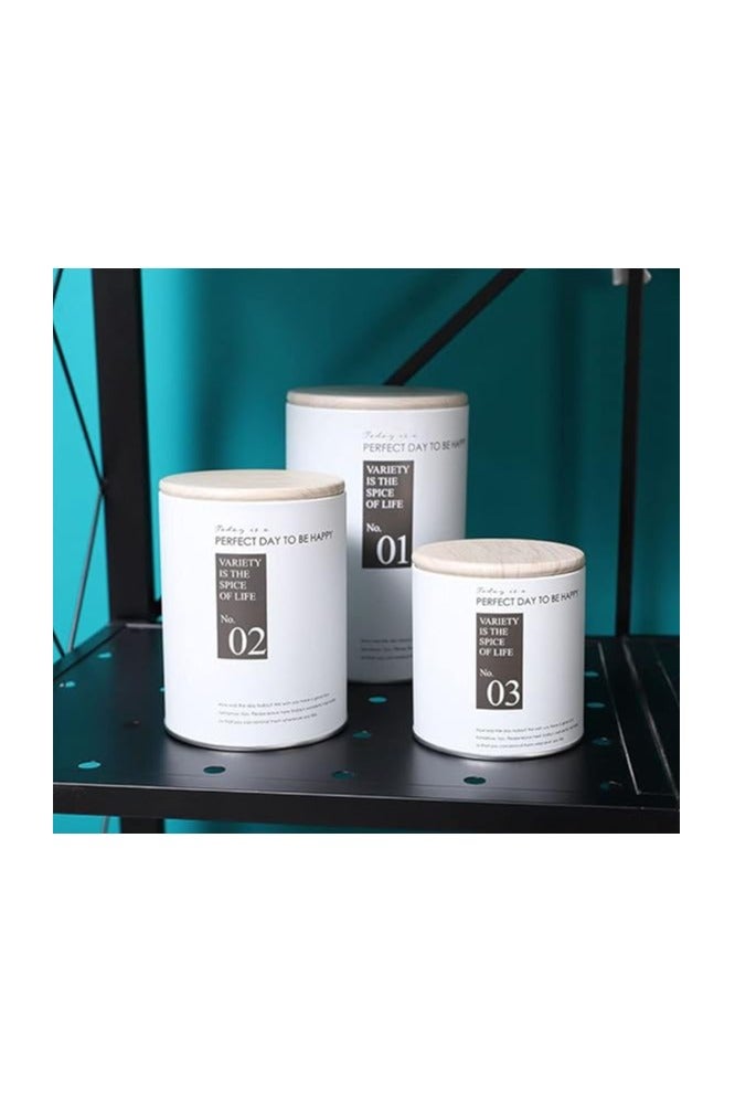 Canister Kit for Kitchen Counter Large Iron 3 Pcs Flour and Sugar Containers include Labels With Airtight Metal Lids for Cereal, Spice, Nuts, Flour, Coffee and Tea - White - Image 1