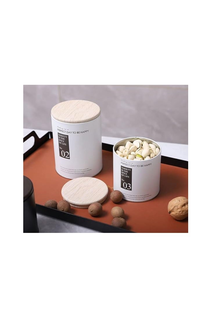 Canister Kit for Kitchen Counter Large Iron 3 Pcs Flour and Sugar Containers include Labels With Airtight Metal Lids for Cereal, Spice, Nuts, Flour, Coffee and Tea - White - Image 3