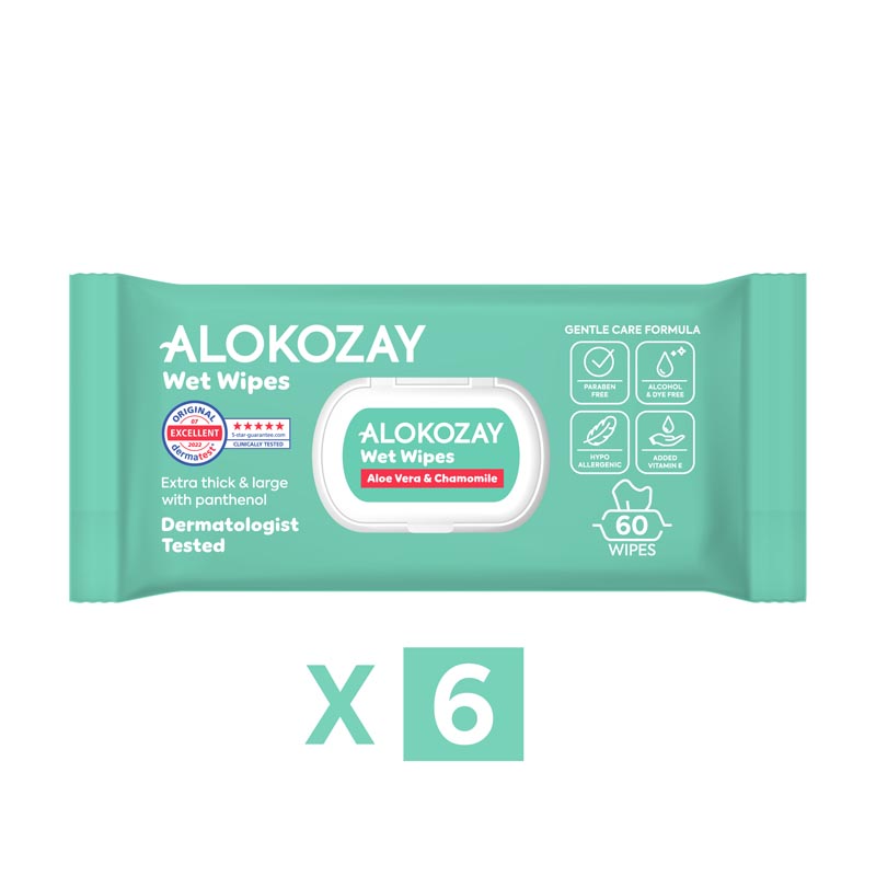 Alokozay Baby Wet Wipes Aloe-Vera And  Camomile 6 x 60 Wipes - Image 1