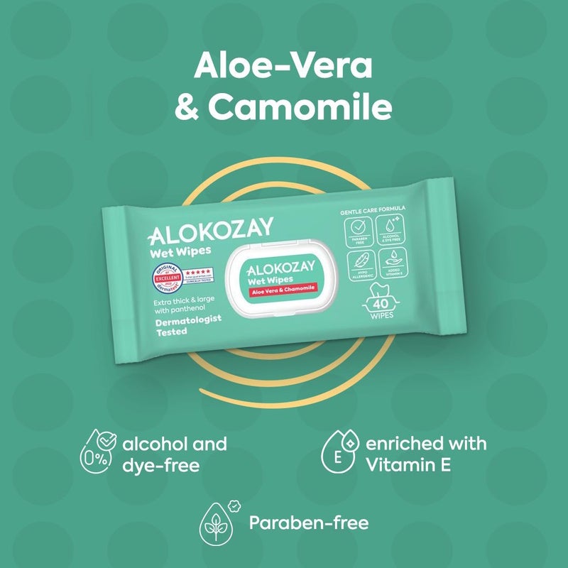Alokozay Baby Wet Wipes Aloe-Vera And  Camomile 6 x 60 Wipes - Image 2