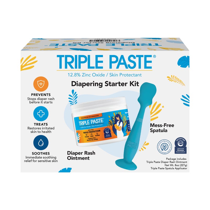 Triple Paste Diaper Rash Cream for Baby & Baby Spatula Bundle - 8 oz Zinc Oxide Ointment and Spatula Treatment, Soothe and Prevent Rash with a Pediatrician-Recommended Hypoallergenic Formula - Image 1