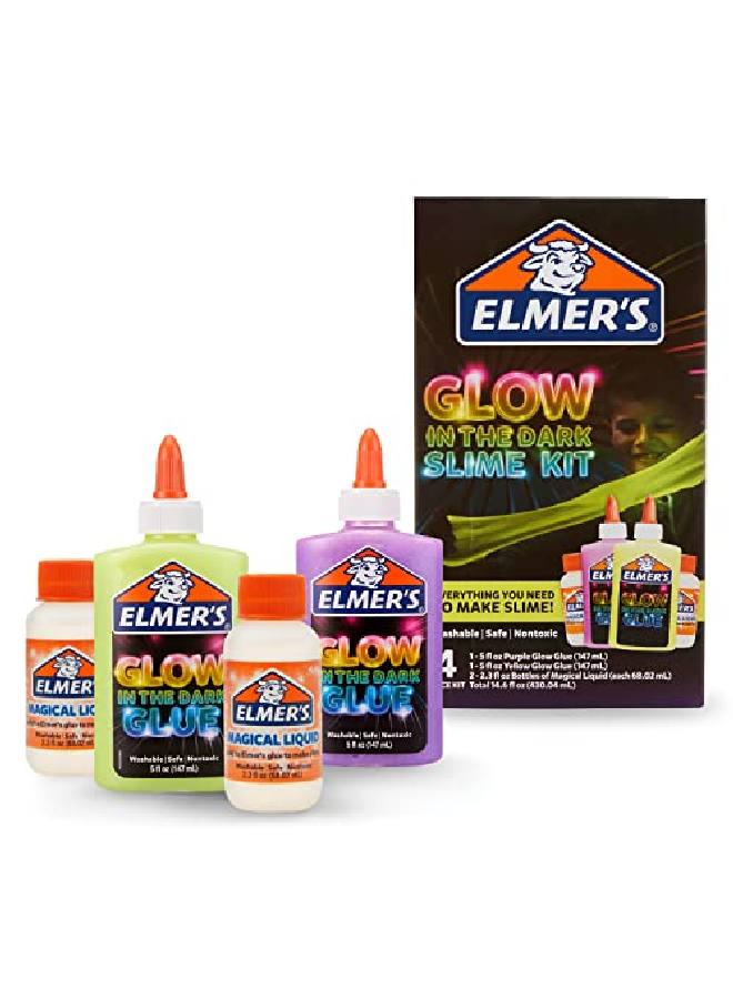 ELMER'S Glowinthedark Slime Kit (2062242), Yellow + Purple Glow, 4 Piece Kit - Image 1