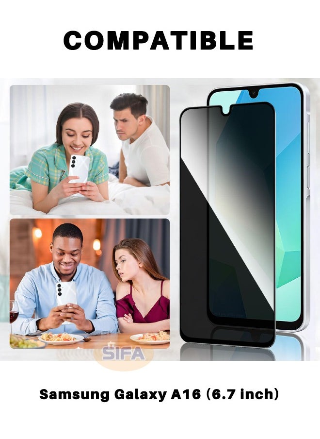 Glass - [2+2 Pack] Samsung Galaxy A16 Privacy Screen Protector with Camera Lens Protector, Fingerprint Unlock Support, Touch Sensitive, Bubble Free 9H Hardness Anti-Scratch Screen Protector for Samsung A16 5G/4G 6.7 inch - Image 1