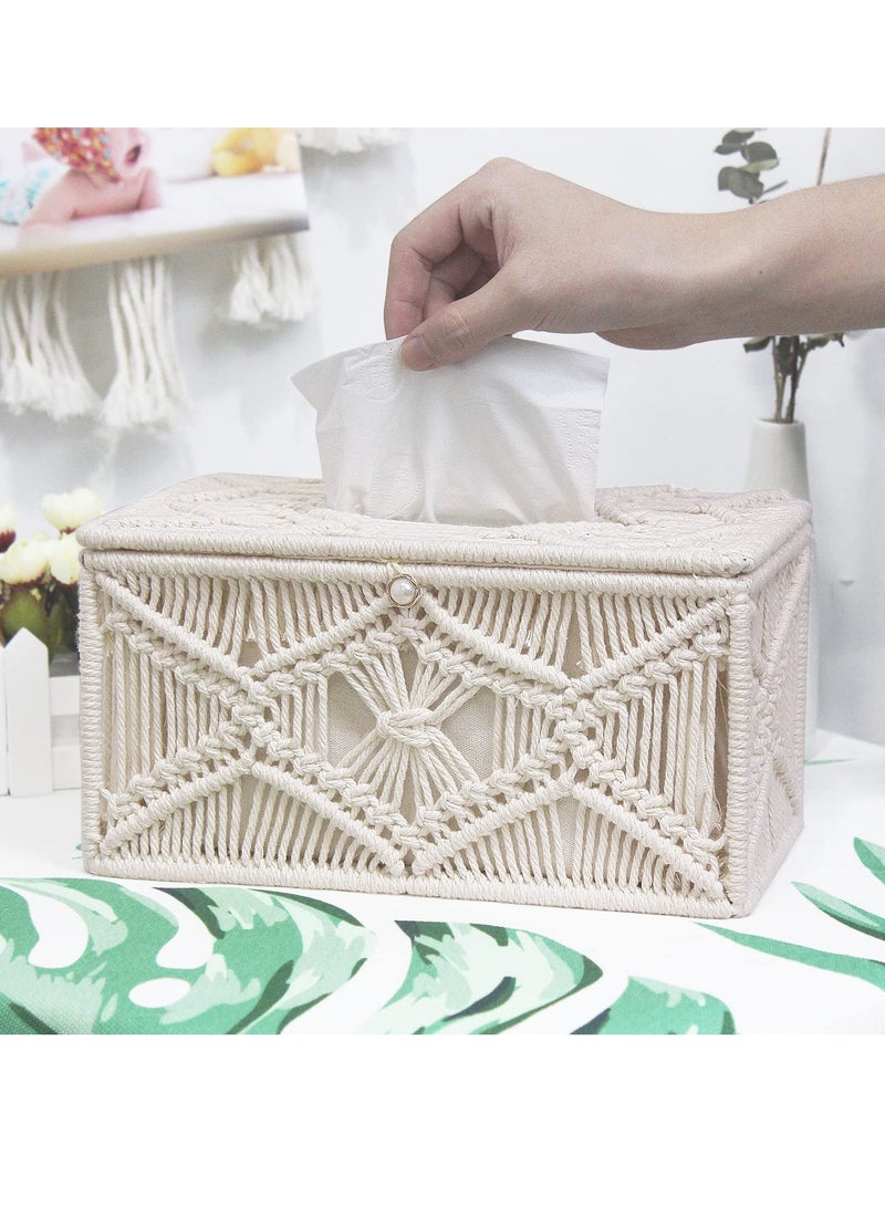 Excefore Tissue Box Cover Rectangle, Tissue Box Cover Boho Decor, Paper Tissue Holder Napkin Tissues Organizer, Home Decor for Bathroom Bedroom Dresser Living Room Office (Ivory, A1) - Image 4