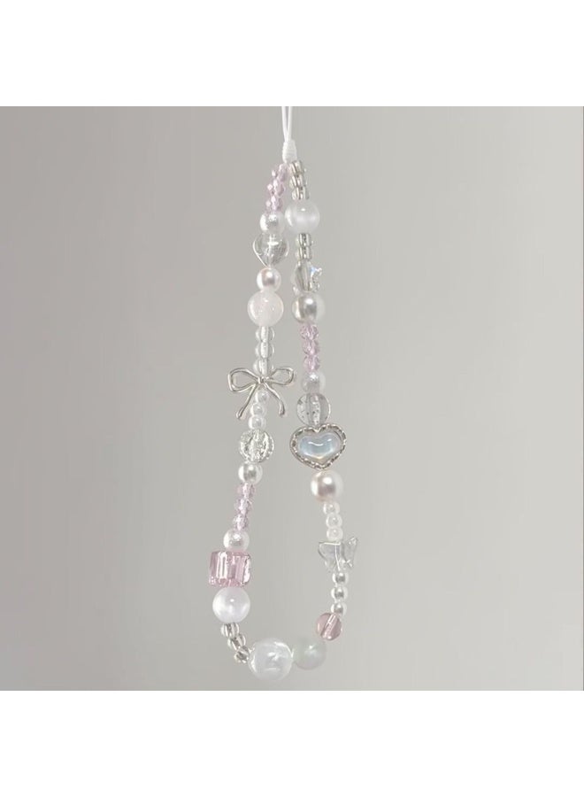 NIBEMINENT Phone Charm/ Chain Strap for Women Girls, Butterfly Heart Cell Phone Case Lanyard Wrist Strap