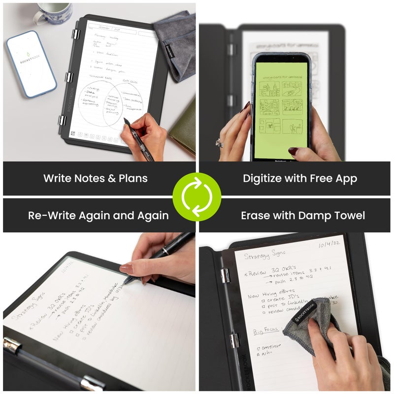 Rocketbook Pro 2.0 Reusable Professional Smart Notebook, Letter Size 8.5x11, Black - Lined & Dot Grid Pages, App-Connected, Erasable, Premium Cover, Ideal for Work Notes and Business Meetings - Image 2