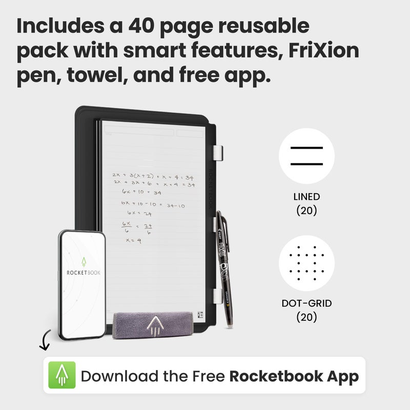 Rocketbook Pro 2.0 Reusable Professional Smart Notebook, Letter Size 8.5x11, Black - Lined & Dot Grid Pages, App-Connected, Erasable, Premium Cover, Ideal for Work Notes and Business Meetings - Image 4