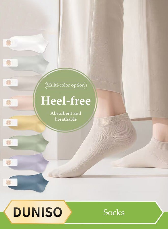 DUNISO 8 Pieces of Women's cotton low cut socks, thin boat socks, non slip short socks, sports socks,moisture wicking, breathable and odor proof, suitable for daily use in all seasons  - Image 1
