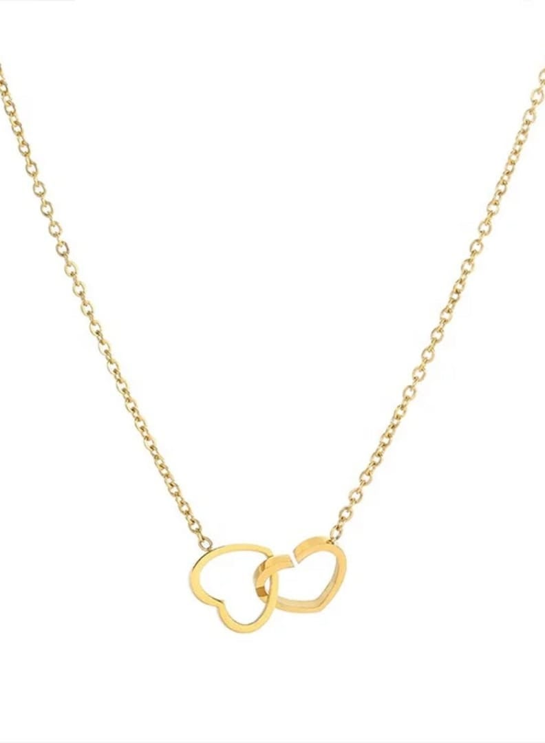 Luxuria 18K Gold Plated Stainless Steel Interlocking Heart Necklace with Double Love Pendant - Image 3