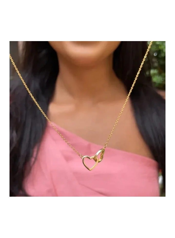 Luxuria 18K Gold Plated Stainless Steel Interlocking Heart Necklace with Double Love Pendant - Image 4