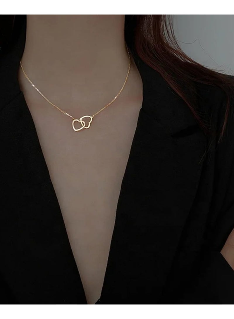 Luxuria 18K Gold Plated Stainless Steel Interlocking Heart Necklace with Double Love Pendant - Image 5