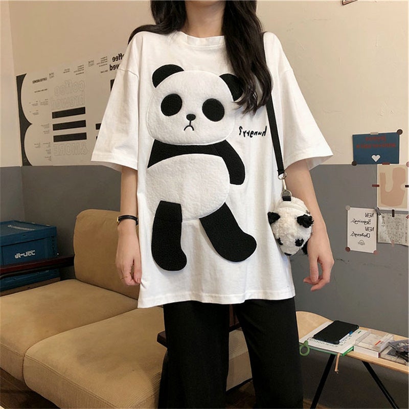 Womens cartoon embroidery 2023 Summer Korean version of the new long short sleeve T-shirt womens foreign trade Jacket Womens wholesale White
