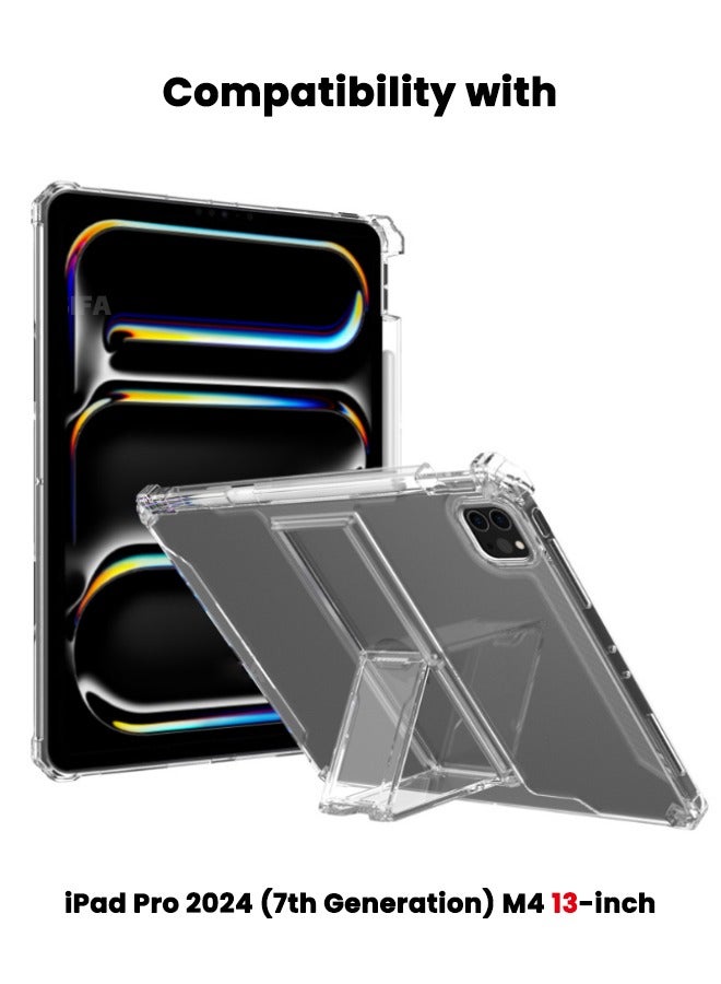 iPad Pro 2024 (7th Generation) M4 13-Inch Case, Durable Shockproof Clear Cover with Kickstand and Pencil Holder, Four Corner Airbag Anti Drop Protective Case for iPad Pro 13-Inch 2024 (Clear) - Image 2