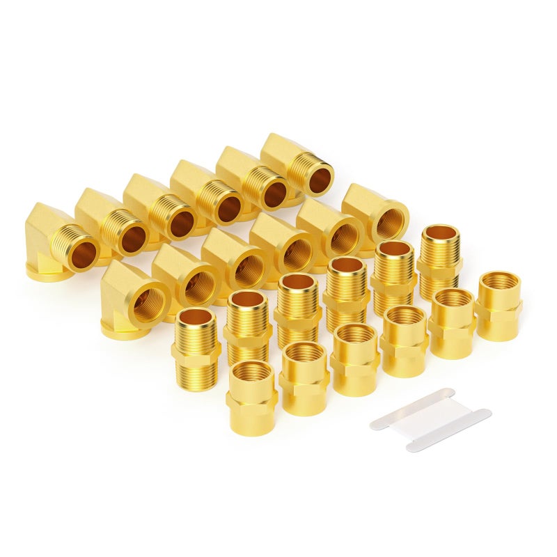 GASHER 24PCS 18 Inch NPT Brass Pipe Fittings Hex Nipple Hex Coupling 90 Degree Barstock Street Elbow Air Hose Fittings - Image 2