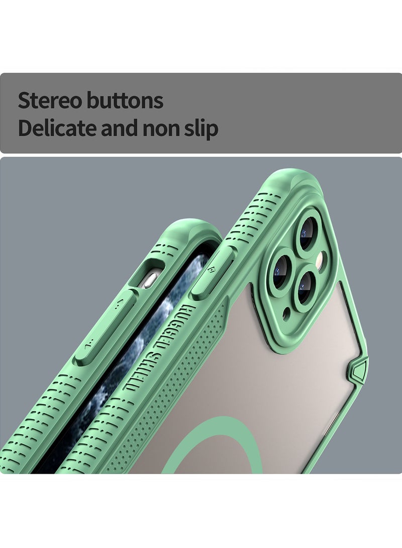 Cover For iPhone 11 Pro Max Armor Glaze MagSafe Magnetic Phone Case Raised edges around the screen and camera lens help prevent scratches - Green - Image 3