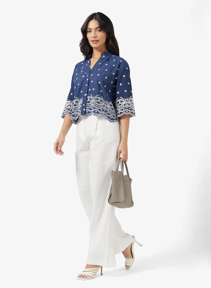 Ella  Scallop Hem Embroidered Shirt for Women | Best Price UAE