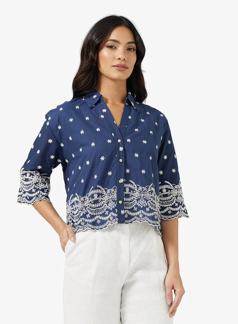 ايلا قميص مطرز بحافة صدفي