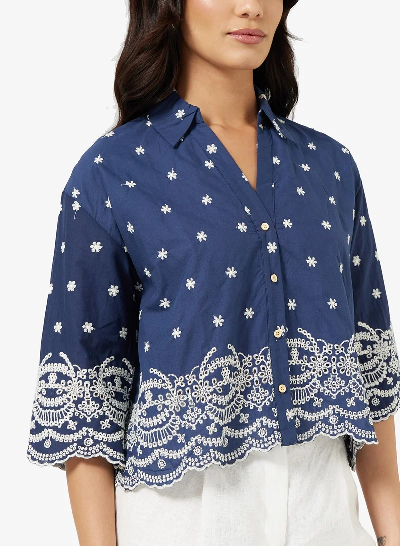 ELLA Scallop Hem Embroidered Shirt
