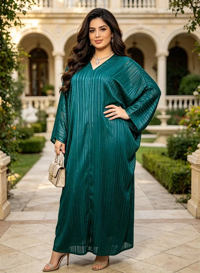 Teal Kaftan Maxi Dress with Stripes
