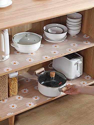 Jacriah Daisy Shelf Liner for Kitchen Cabinets – Non-Adhesive, Non-Slip Drawer & Refrigerator Liner – Waterproof, Washable Cabinet Mat Floral Pattern, Easy to Cut & Install – Fits Pantry, Bathroom, Office - Image 3
