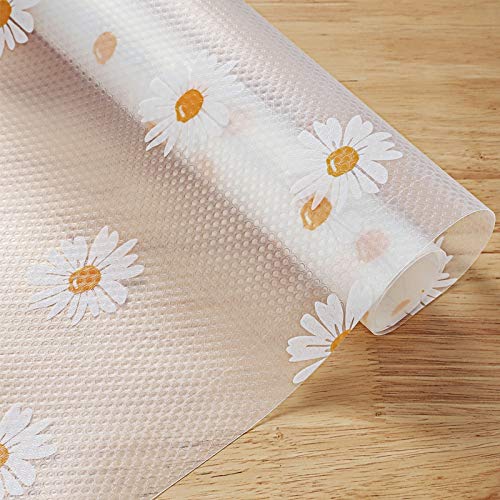 Jacriah Daisy Shelf Liner for Kitchen Cabinets – Non-Adhesive, Non-Slip Drawer & Refrigerator Liner – Waterproof, Washable Cabinet Mat Floral Pattern, Easy to Cut & Install – Fits Pantry, Bathroom, Office - Image 1