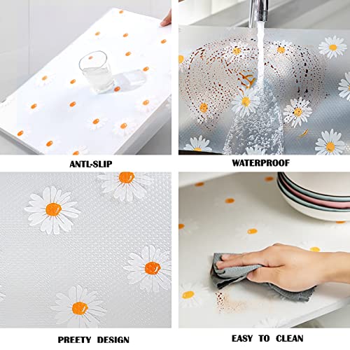 Jacriah Daisy Shelf Liner for Kitchen Cabinets – Non-Adhesive, Non-Slip Drawer & Refrigerator Liner – Waterproof, Washable Cabinet Mat Floral Pattern, Easy to Cut & Install – Fits Pantry, Bathroom, Office - Image 5