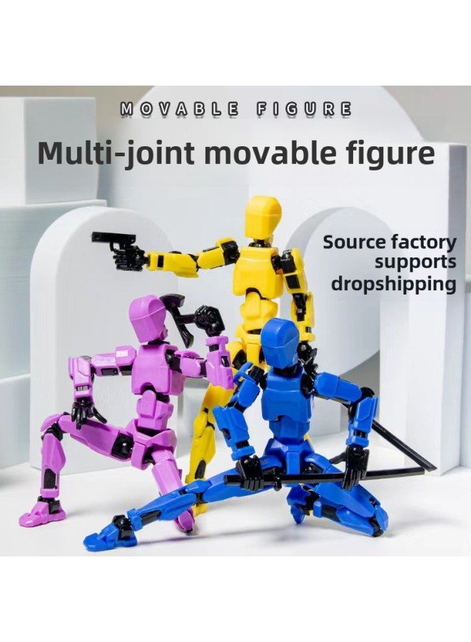 13 Multi-jointeD Movable Doll 3D PrinteD HanD Plate Lucky 13 Doll Full BoDy Activity Mechanical Decompression-Color:White And Black Jointed Man  60g  - Image 2
