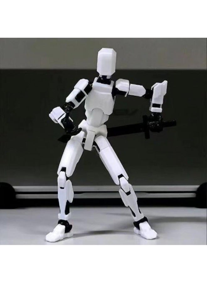 13 Multi-jointeD Movable Doll 3D PrinteD HanD Plate Lucky 13 Doll Full BoDy Activity Mechanical Decompression-Color:White And Black Jointed Man  60g  - Image 1