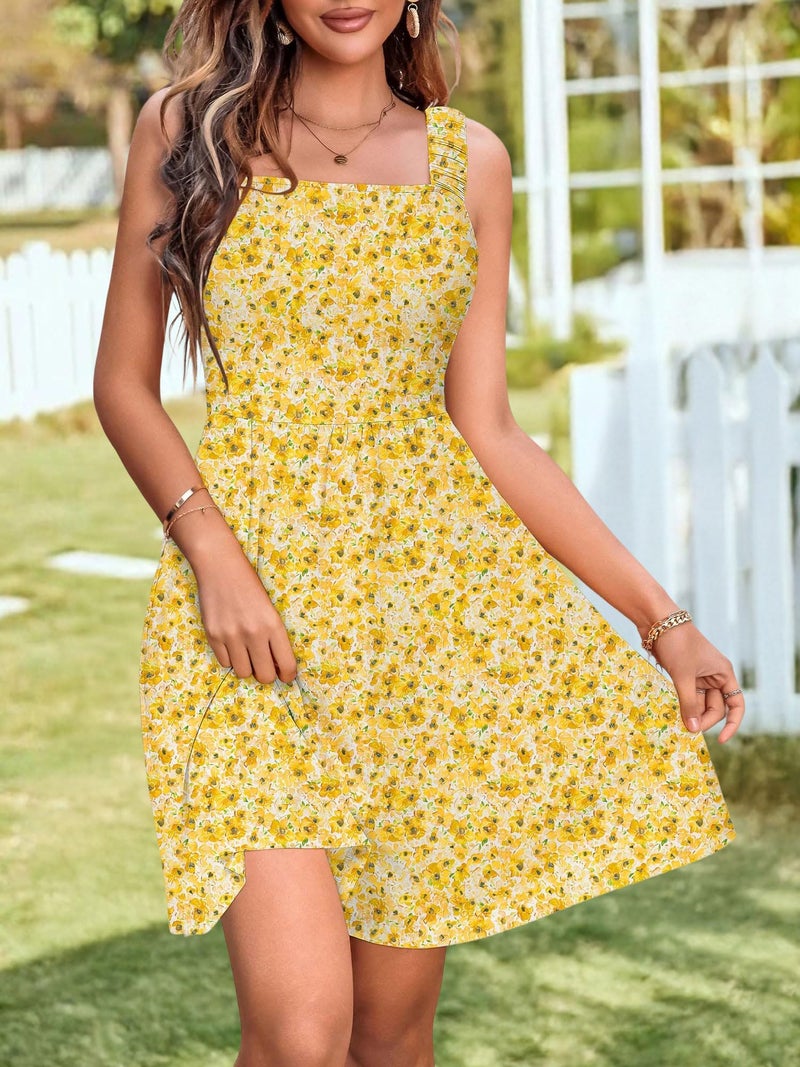 HUHOT Spring Dresses for Women Summer Casual Easter Cute 2026 Vacation Beach Cruise Strap Floral Hide Tummy Aline Maternity Sundresss with Pockets Boho Yellow - Image 2