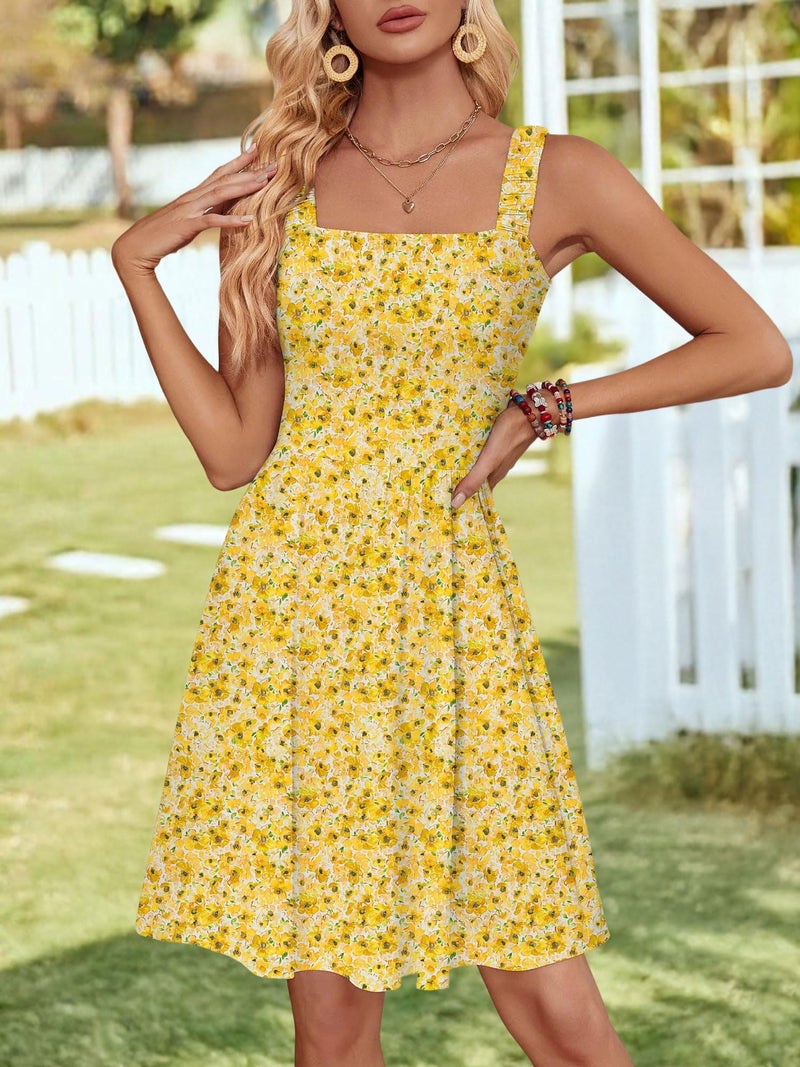 HUHOT Spring Dresses for Women Summer Casual Easter Cute 2026 Vacation Beach Cruise Strap Floral Hide Tummy Aline Maternity Sundresss with Pockets Boho Yellow - Image 5