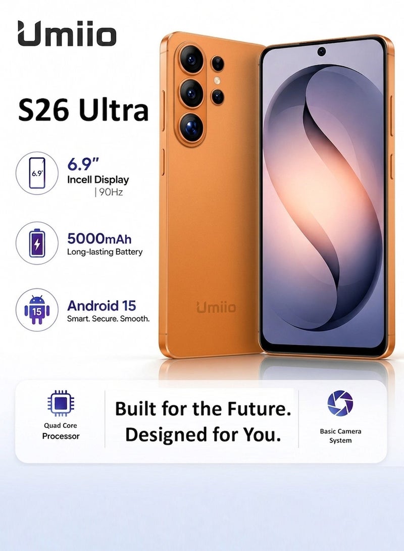 Umiio S26 Ultra Smartphone 6.9" Incell Display Dual SIM Android Cell Phone 18MP Camera 5000mAh Battery Dual Speaker Android Mobile Phone -Orange - Image 3