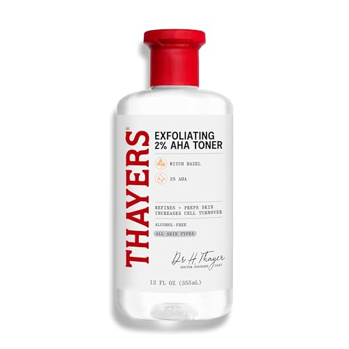 Thayers 2 AHA Exfoliating Toner with Glycolic Acid Lactic Acid and Witch Hazel Smoothing and Pore Refining Skin Care for All Skin Types 12 Fl Oz
