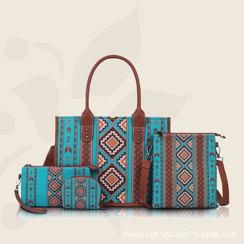 Ready-Made Ethnic Style Canvas Bag, Mother-In-Law Bag, Tote Bag, Four-Piece Set, Bohemian Style Portable Large-Capacity Bag - Image 2